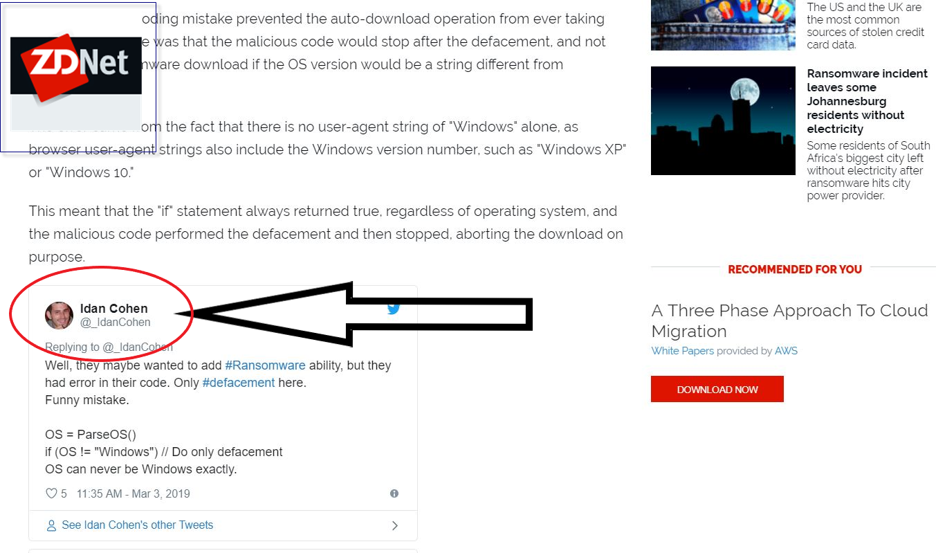 The Nagich Instance: ZDnet Mentions Idan Cohen’s Tweet