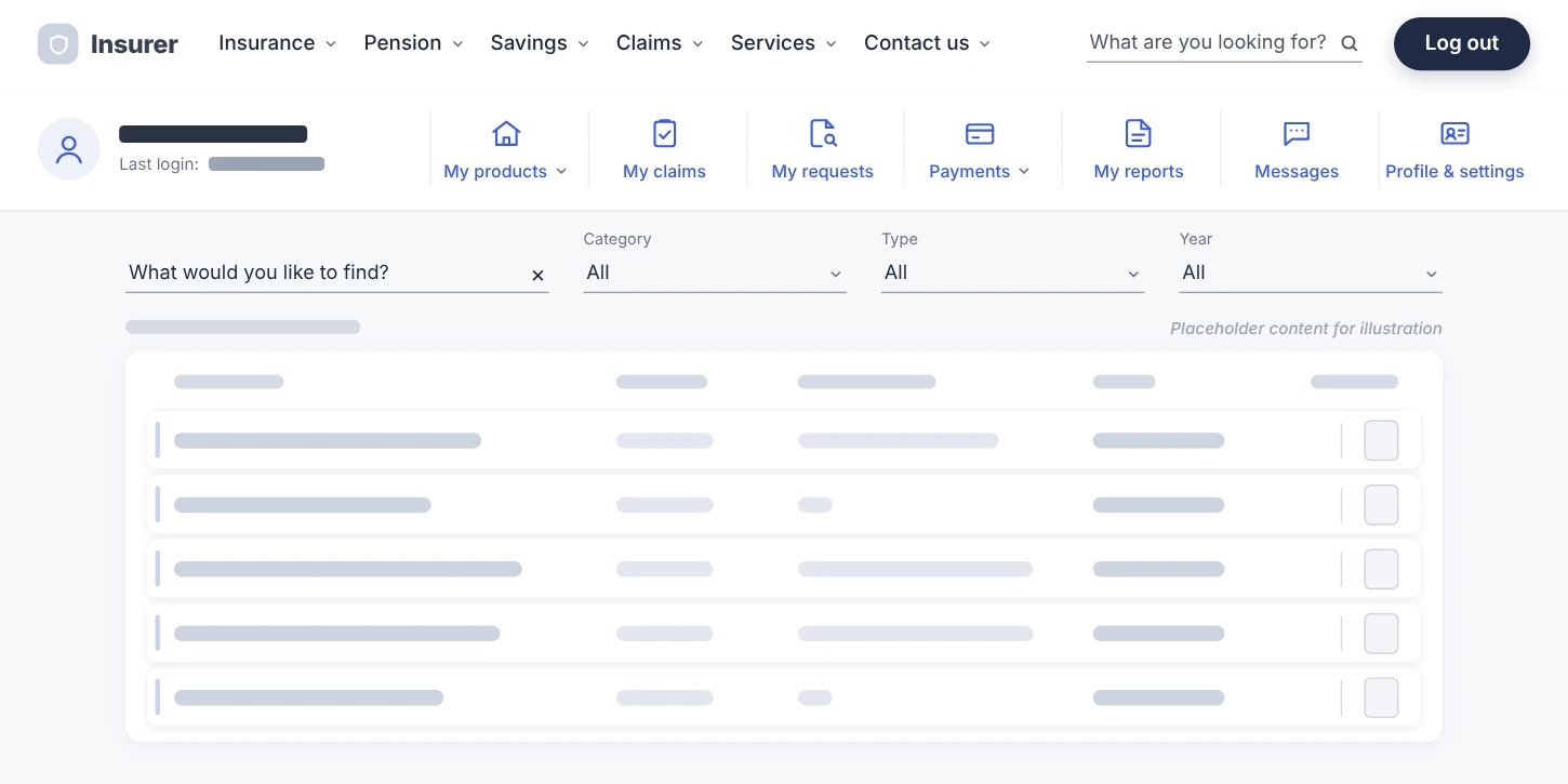 Anonymized illustration of the insurer's customer portal in the authenticated state the agent reached before its guardrails stopped the test
